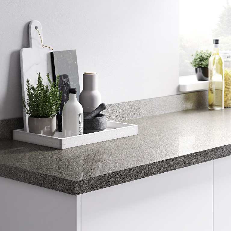 Blat de bucatarie GOODHOME, 300 x 62 x 3.8 cm, PAL, gri cu sclipici