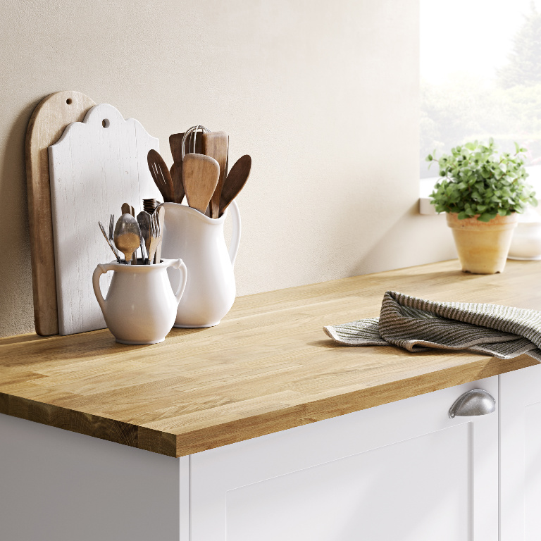 Blat de bucatarie, lemn masiv, stejar, 3000 x 620 x 26 mm GoodHome Kava