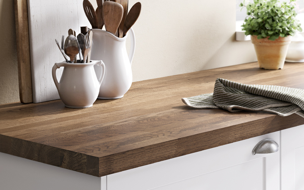 Blat de lucru lemn, stejar inchis, 300 x 62 x 4 cm  GoodHome Hinita