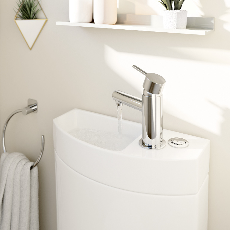 Set vas WC GOODHOME Cavally, portelan, rezervor 3/6 l, baterie lavoar, capac duroplast, alb