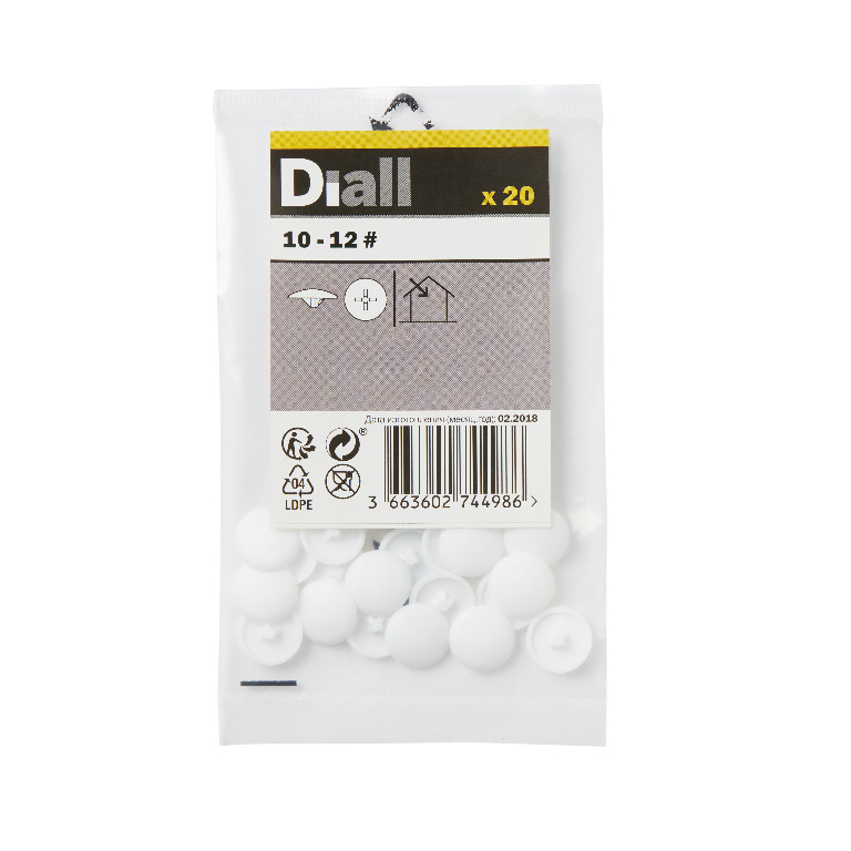 Capac surub DIALL, 10-12 mm, polipropilena, alb, 20 buc