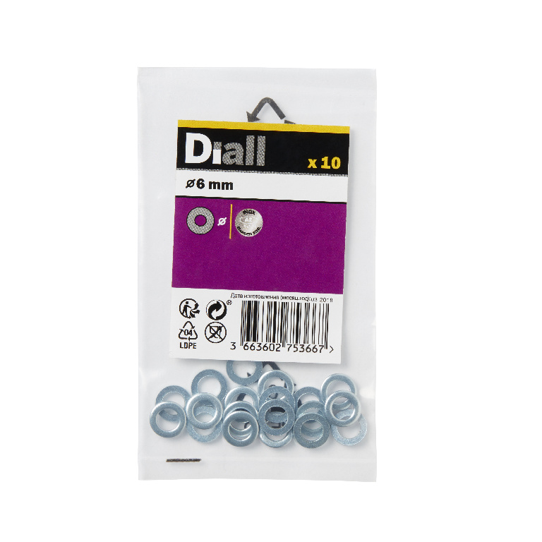 Saiba plata medie s/s A2 din otel inoxidabil M6, 10 bucati, DIALL