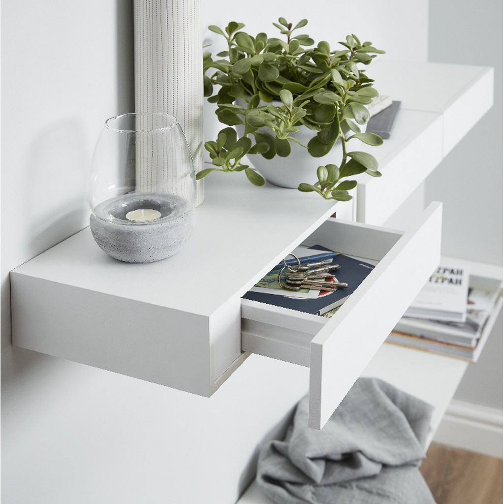 Polita cu sertar FORM Rigga, MDF, 60 x 23 x 10 cm, alb
