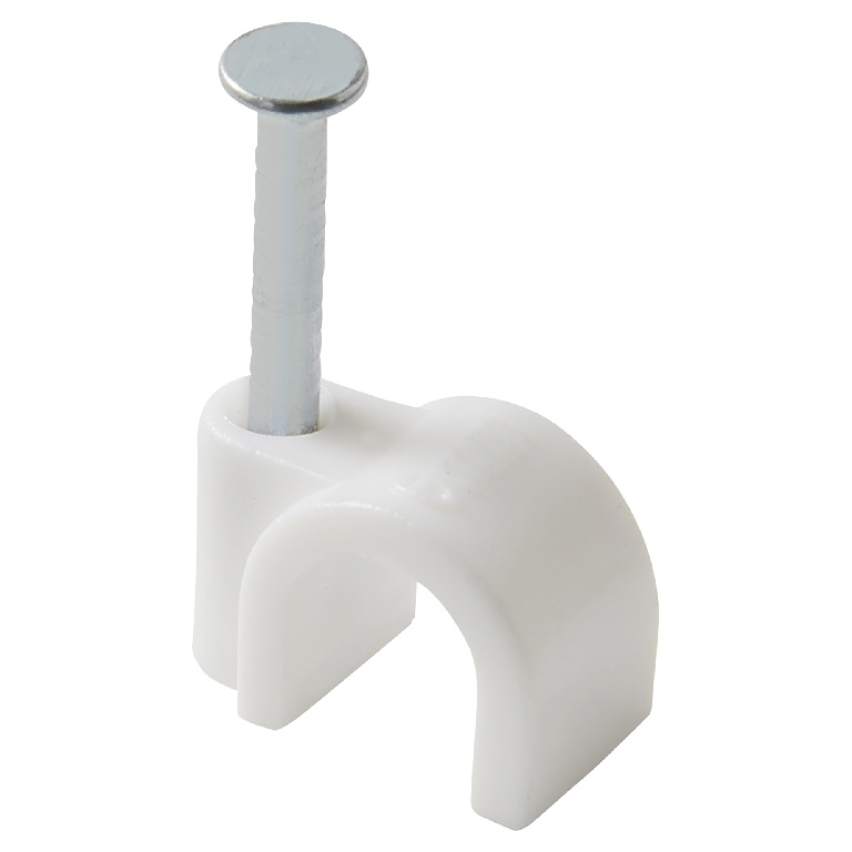 Clips rotund cablu DIALL, 7 mm, poliamida, alb, 100 buc