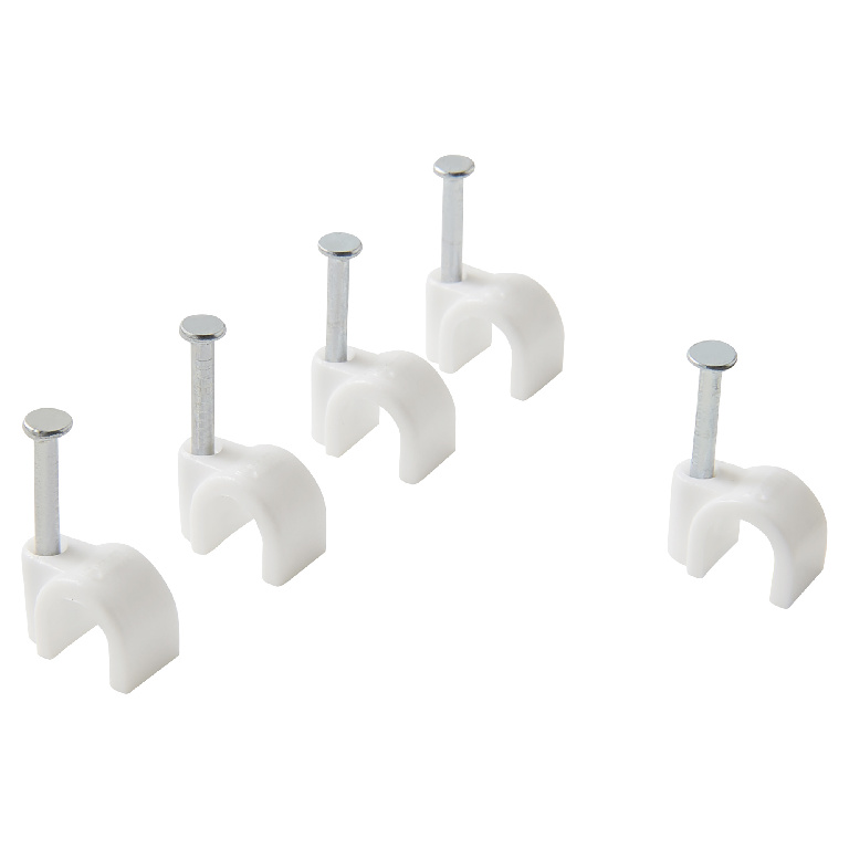 Clips rotund cablu DIALL, 7 mm, poliamida, alb, 100 buc