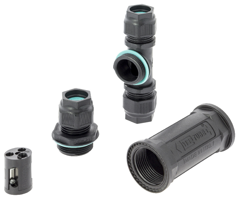 Conector in T DIALL, 12.1 x 9.1 cm, 3 poli, IP68, poliamida si TPE, negru
