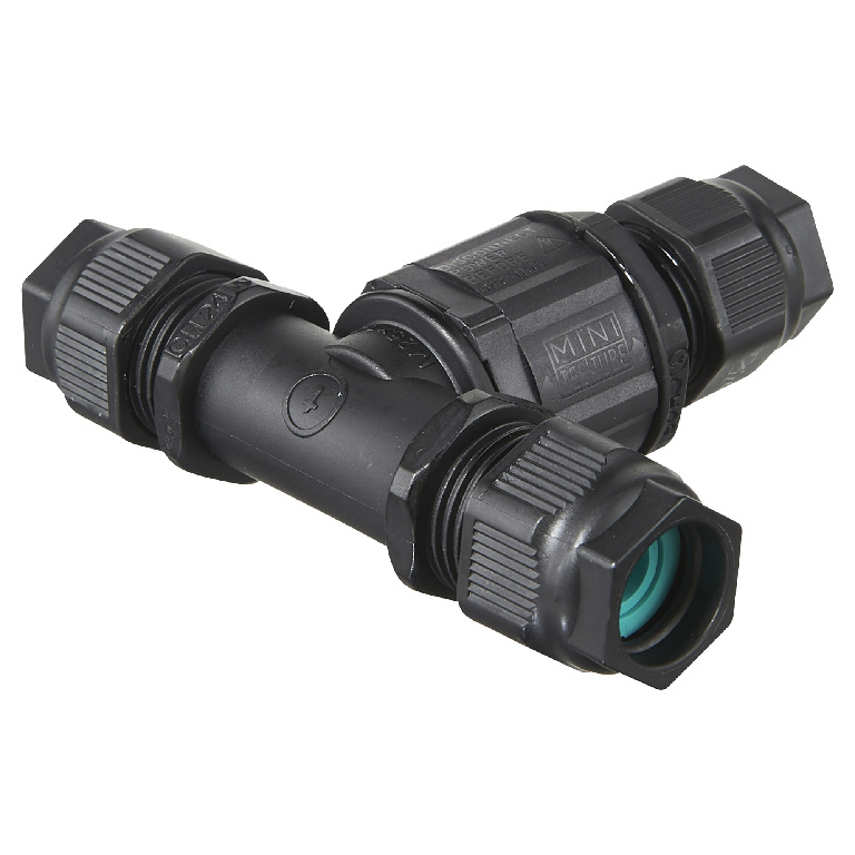 Conector in T DIALL, 12.1 x 9.1 cm, 3 poli, IP68, poliamida si TPE, negru