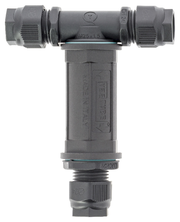 Conector in T DIALL, 12.1 x 9.1 cm, 3 poli, IP68, poliamida si TPE, negru
