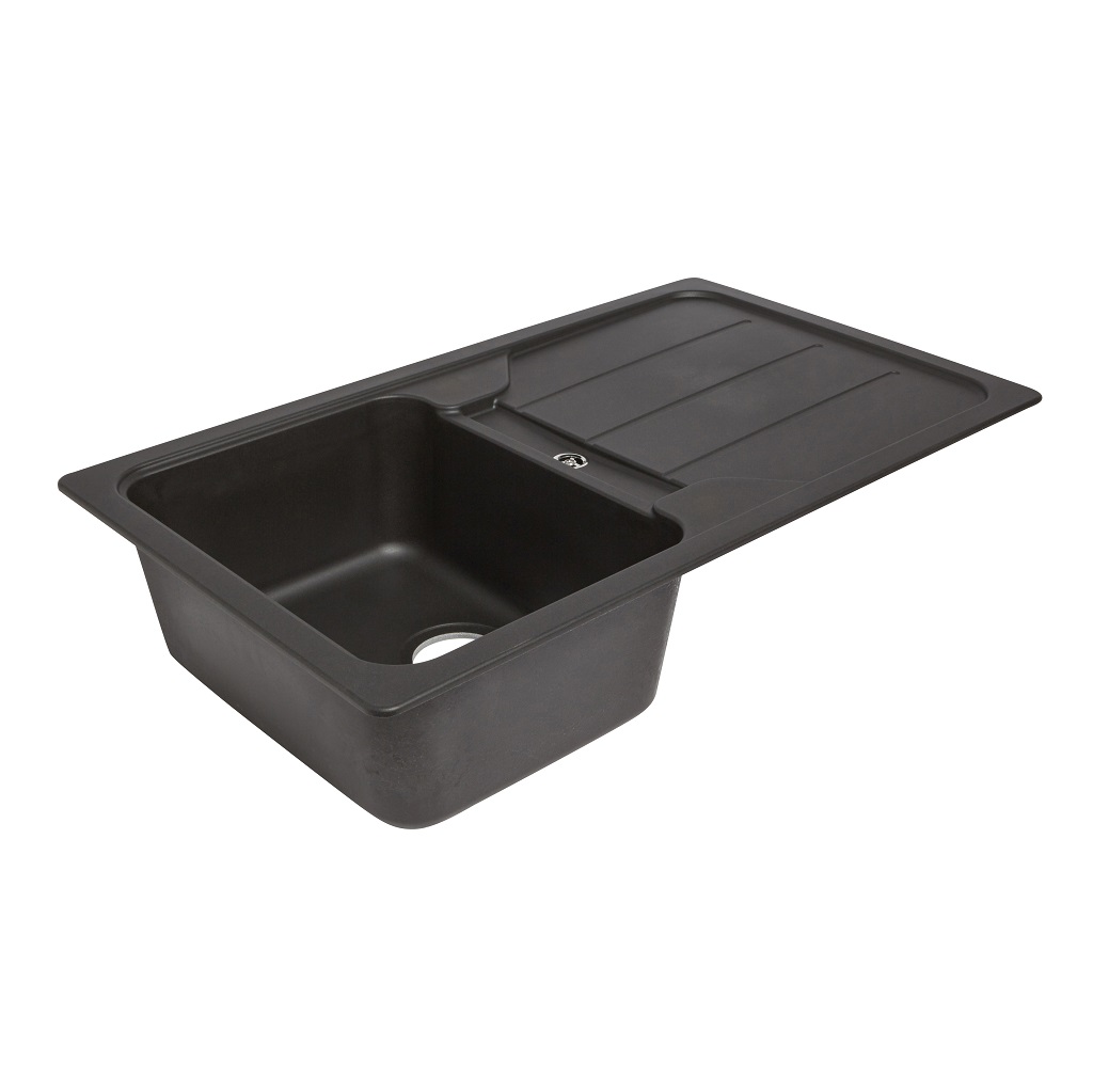 Chiuveta bucatarie Cooke & Lewis Arber, 1 cuva, picurator reversibil, compozit quartz, negru