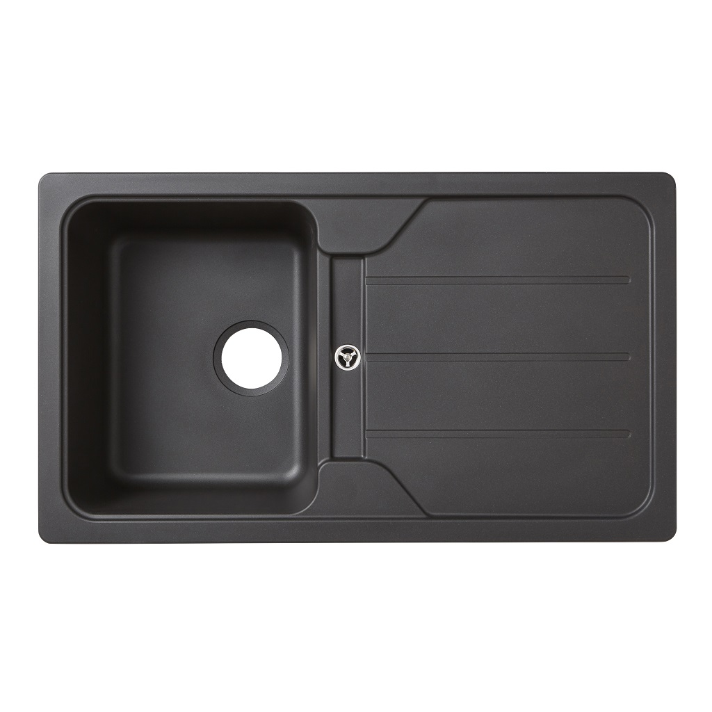 Chiuveta bucatarie Cooke & Lewis Arber, 1 cuva, picurator reversibil, compozit quartz, negru
