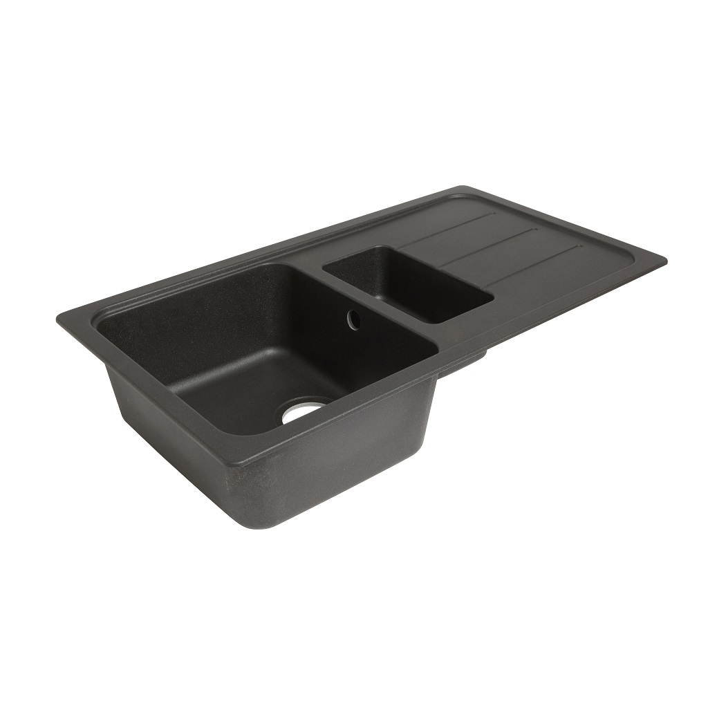 Chiuveta bucatarie COOKE & LEWIS Arber, 1 1/2 cuve, Compozit quartz, picurator reversibil, negru