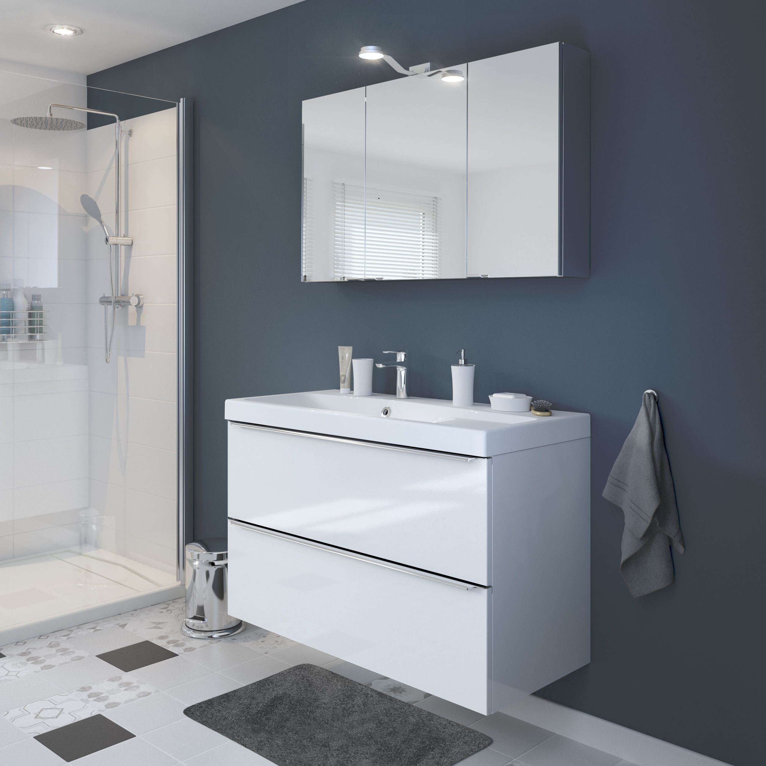 Lavoar baie GOODHOME Nira, ceramica, 100.4 x 45.5 cm, alb lucios