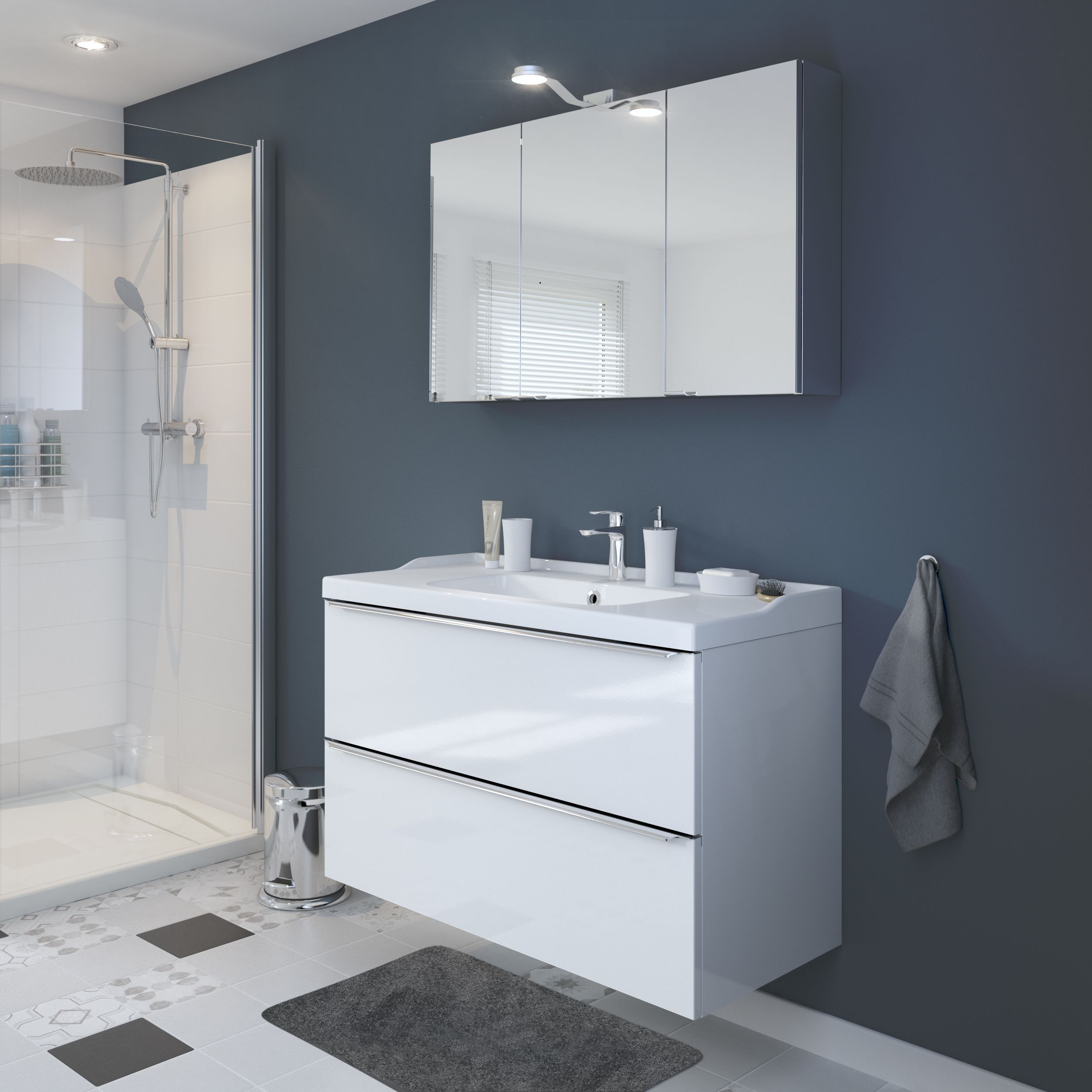 Lavoar baie GOODHOME Lana, ceramica, 100.4 x 45.5 cm, alb lucios