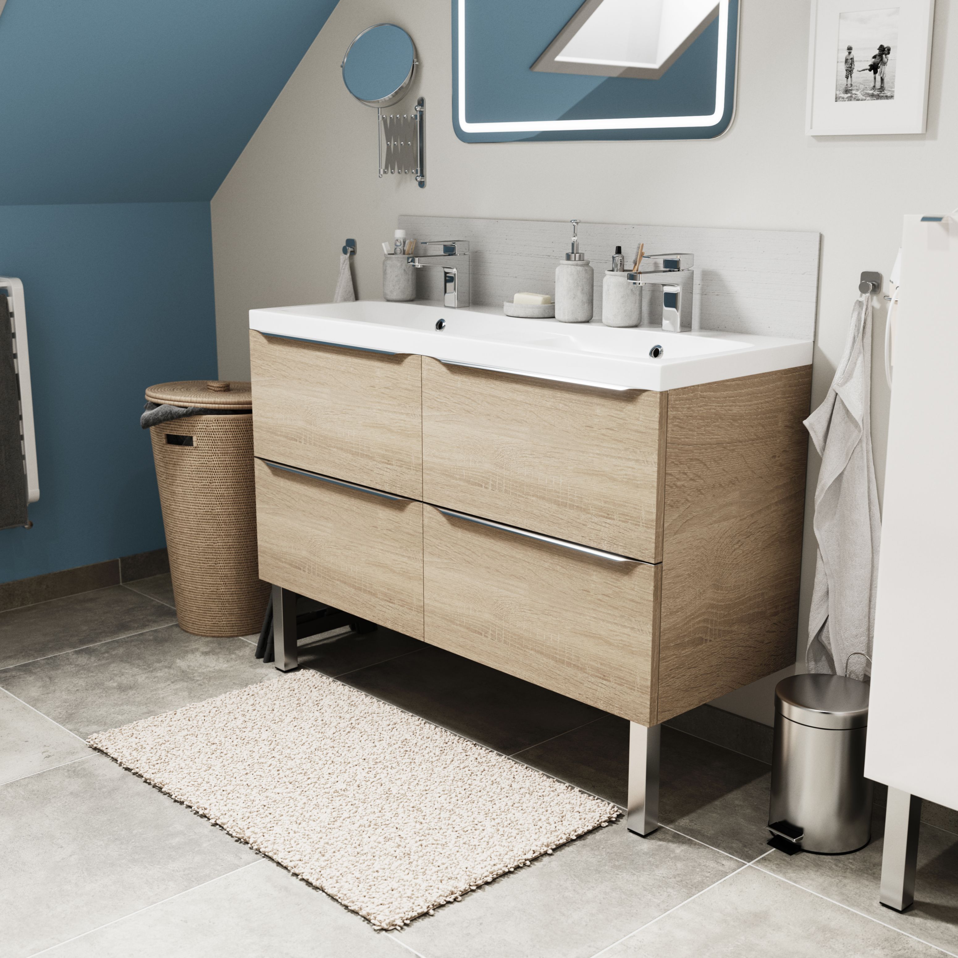 Lavoar baie GOODHOME Mila, rasina, 120.4 x 45.2, alb lucios