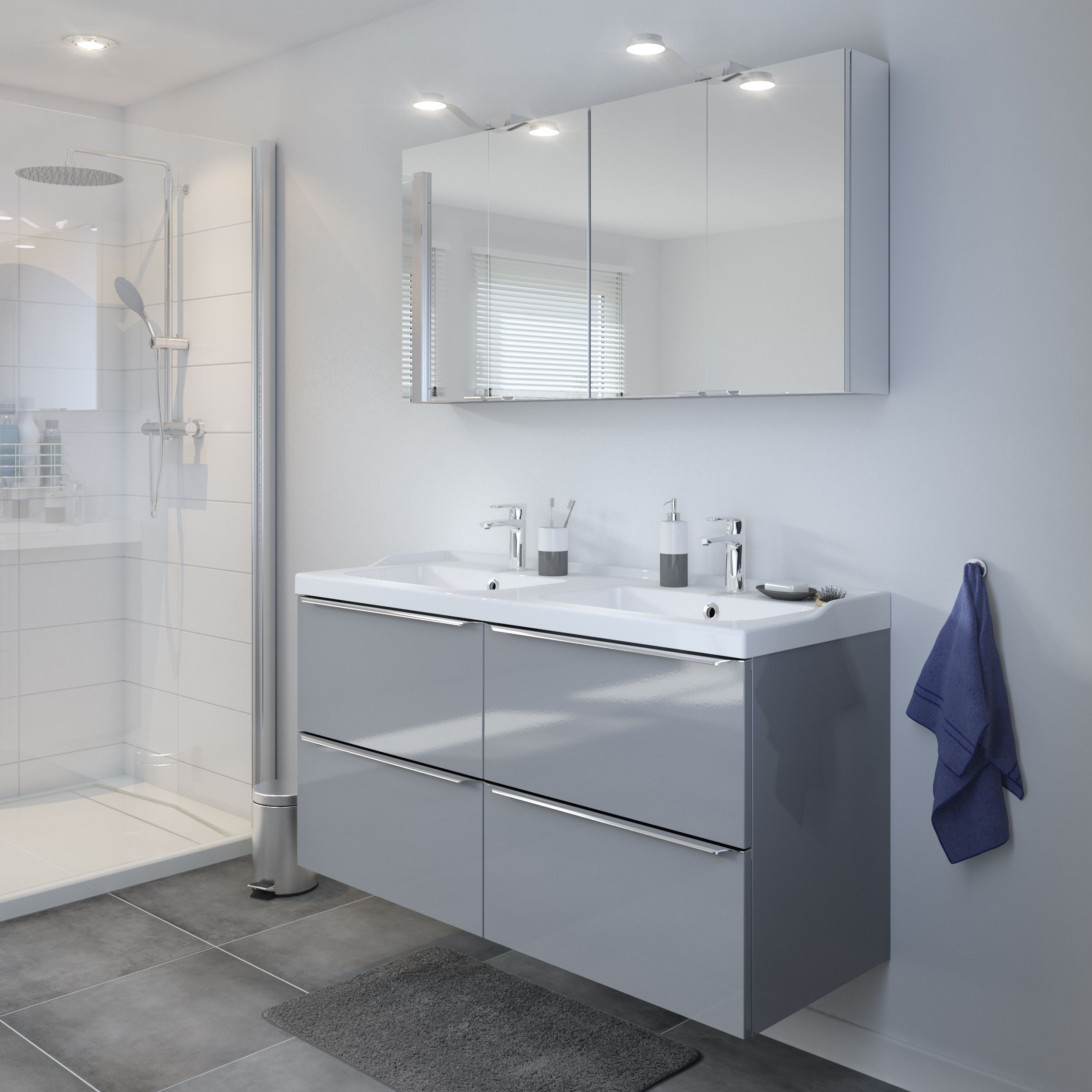 Lavoar baie GOODHOME Lana, ceramica, 120.4 x 45.5 cm, alb lucios