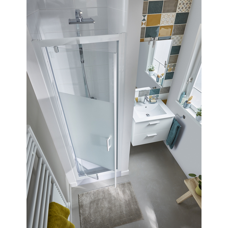 Usa dus pivotanta Cooke & Lewis Onega, aluminiu, 90 x 190 cm, sticla securizata 5mm, profil alb