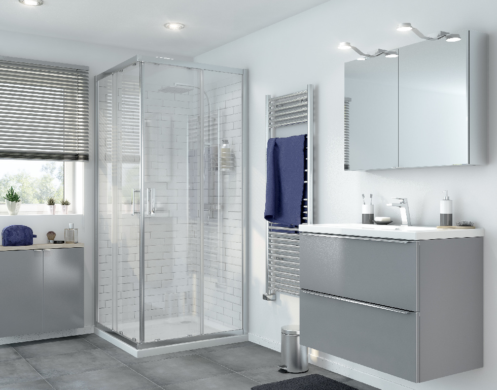 Cabina dus standard GoodHome Beloya, patrata, 90 x 90 x 195 cm, sticla securizata 8mm, profil crom