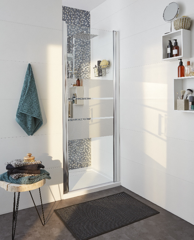 Usa dus pivotanta GoodHome Beloya, aluminiu, 80 x 195 cm, sticla securizata 8mm, profil crom