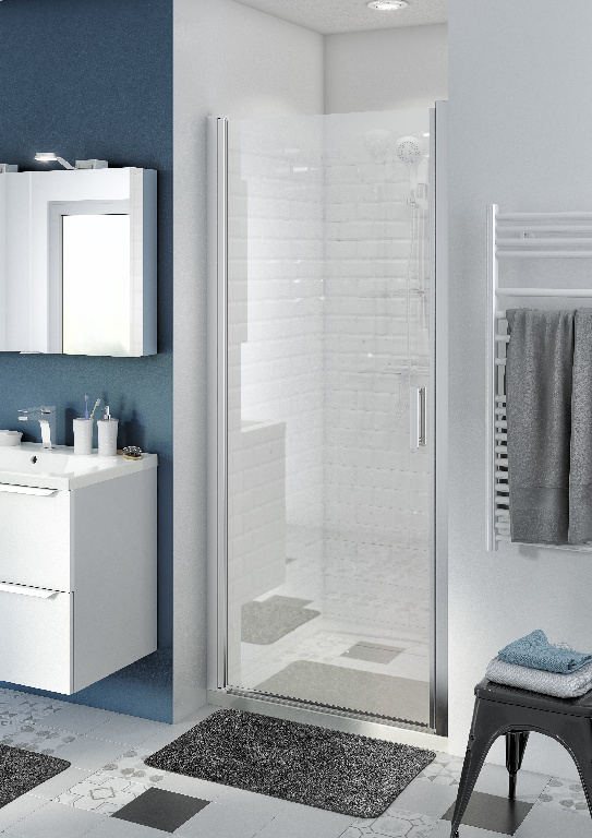 Usa dus pivotanta GoodHome Beloya, aluminiu, 90 x 195 cm, sticla securizata 8mm, profil crom