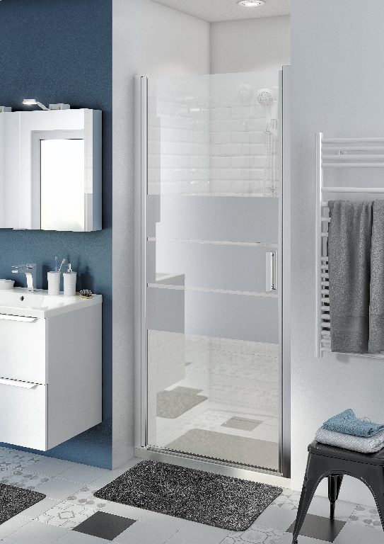 Usa dus pivotanta GoodHome Beloya, aluminiu, 90 x 195 cm, sticla oglinda, profil crom