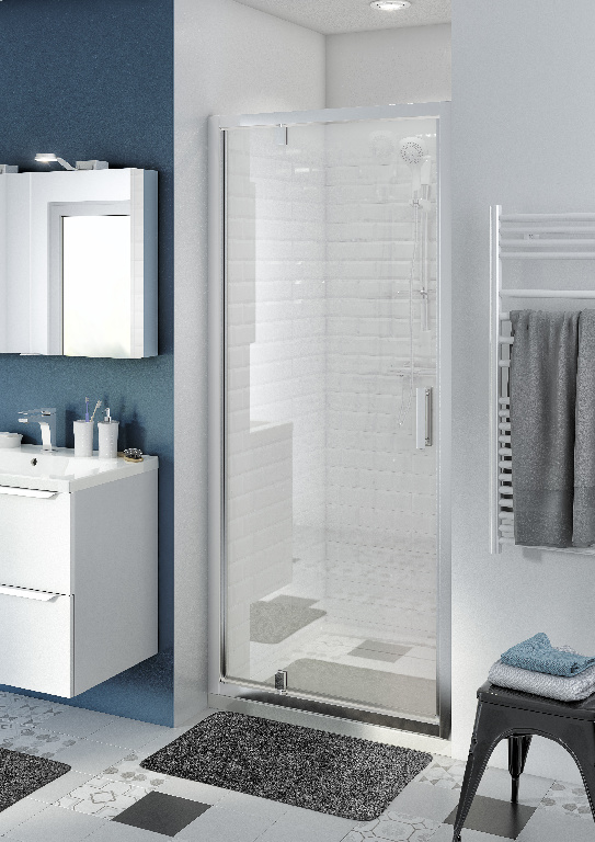 Usa dus pivotanta GoodHome Beloya, aluminiu, 90 x 195 cm, sticla securizata 8mm, profil crom