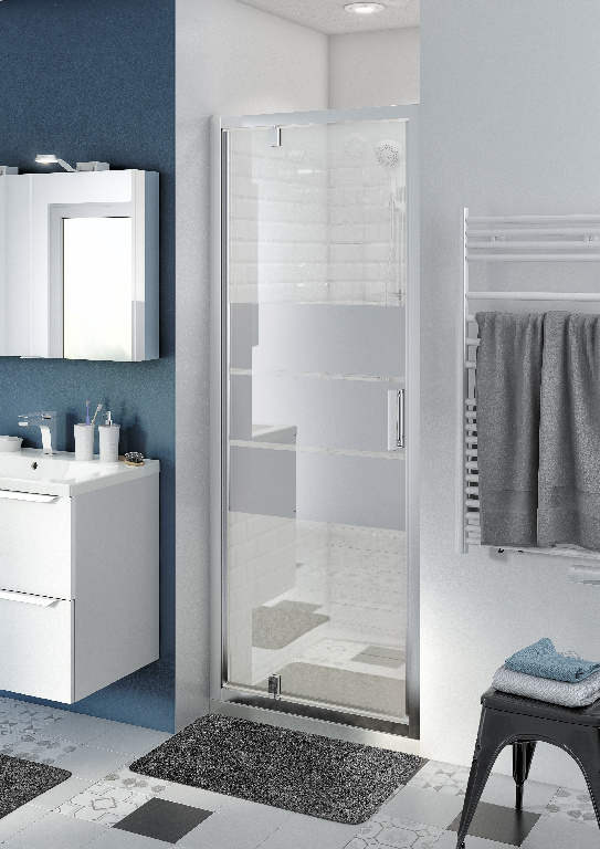 Usa dus pivotanta GoodHome Beloya, aluminiu, sticla oglinda, 80 x 195 cm, crom