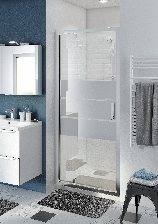 Usa dus pivotanta GoodHome Beloya, aluminiu, 90 x 195 cm, sticla oglinda, profil crom