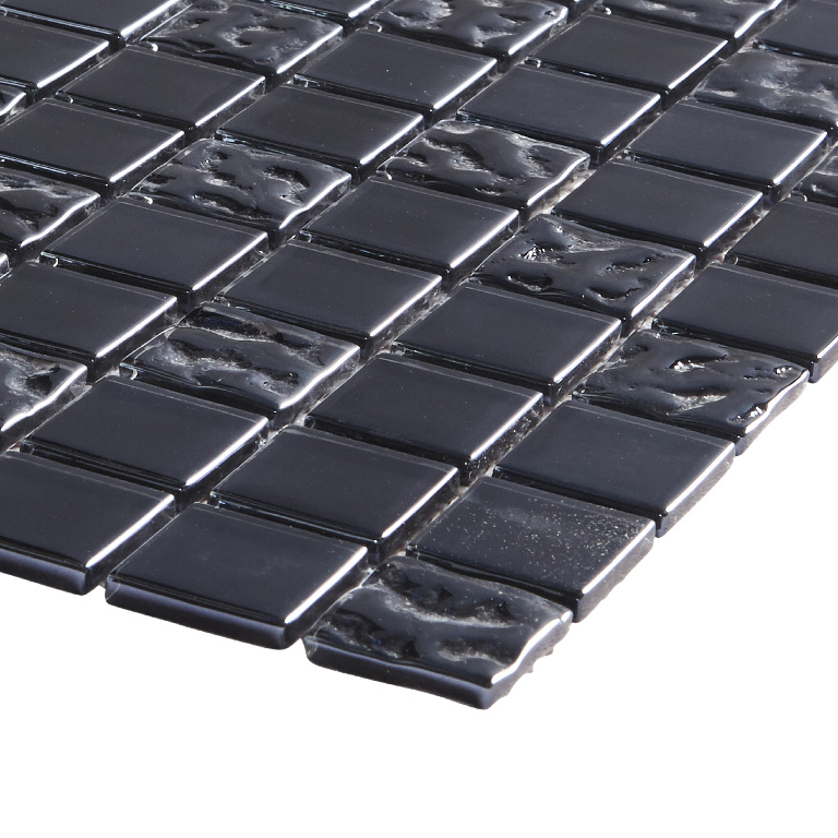 Mozaic interior, negru, sticla, patrat, 30 x 30 cm x 4 mm Flourencia