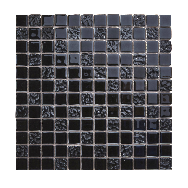 Mozaic interior, negru, sticla, patrat, 30 x 30 cm x 4 mm Flourencia