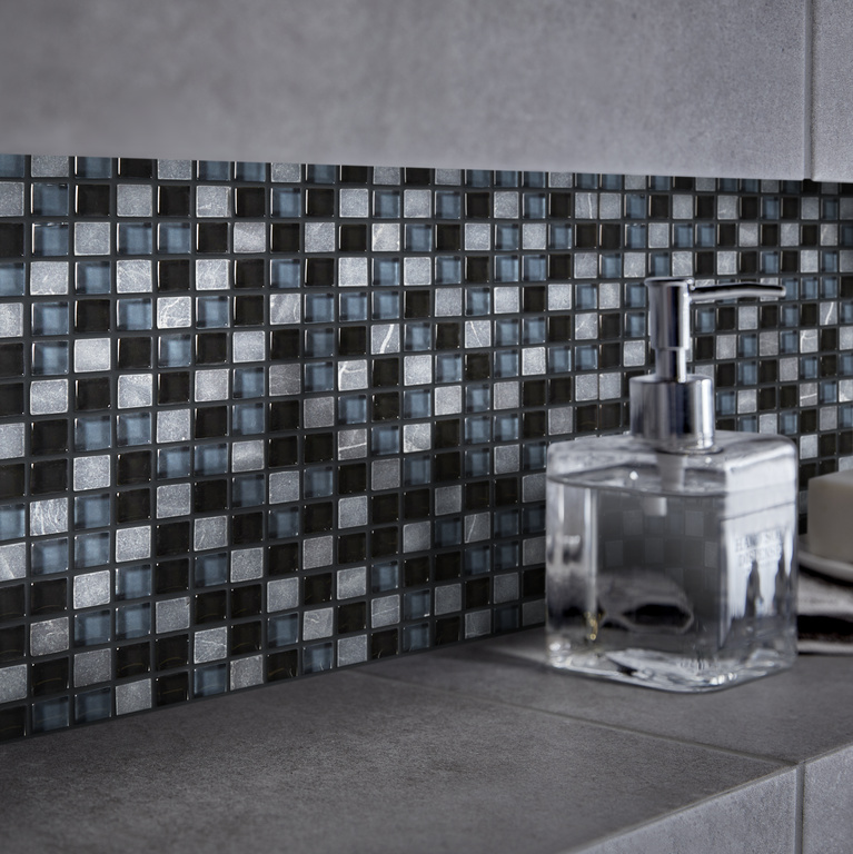 Mozaic interior, negru, sticla si piatra naturala, patrata, 30 x 30 cm x 8 mm GoodHome Barya
