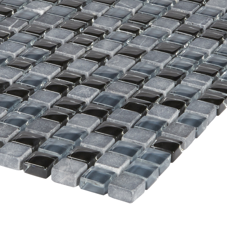 Mozaic interior, negru, sticla si piatra naturala, patrata, 30 x 30 cm x 8 mm GoodHome Barya