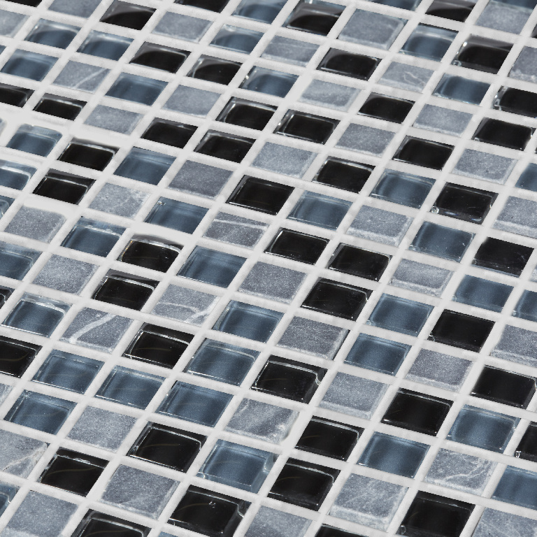 Mozaic interior, negru, sticla si piatra naturala, patrata, 30 x 30 cm x 8 mm GoodHome Barya