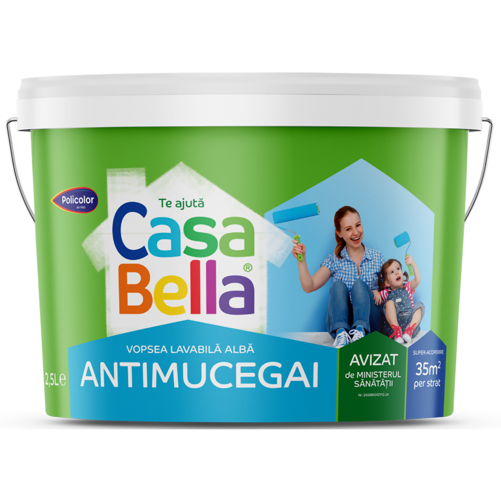 Vopsea lavabila CasaBella, alb, 2.5 L, Interior