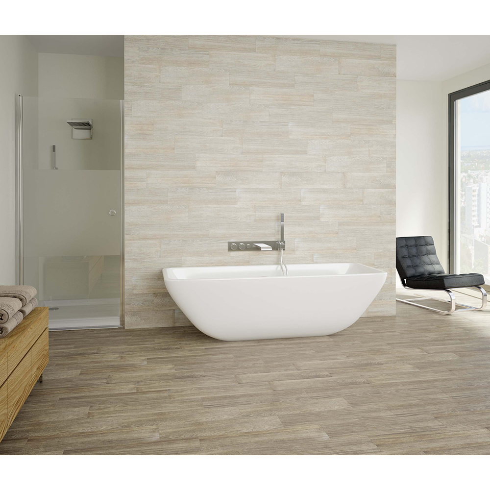 Gresie interior si exterior Acacia, 15.5 x 60.5 cm, grosime 9 mm, 1.03 m2, gri deschis lemn