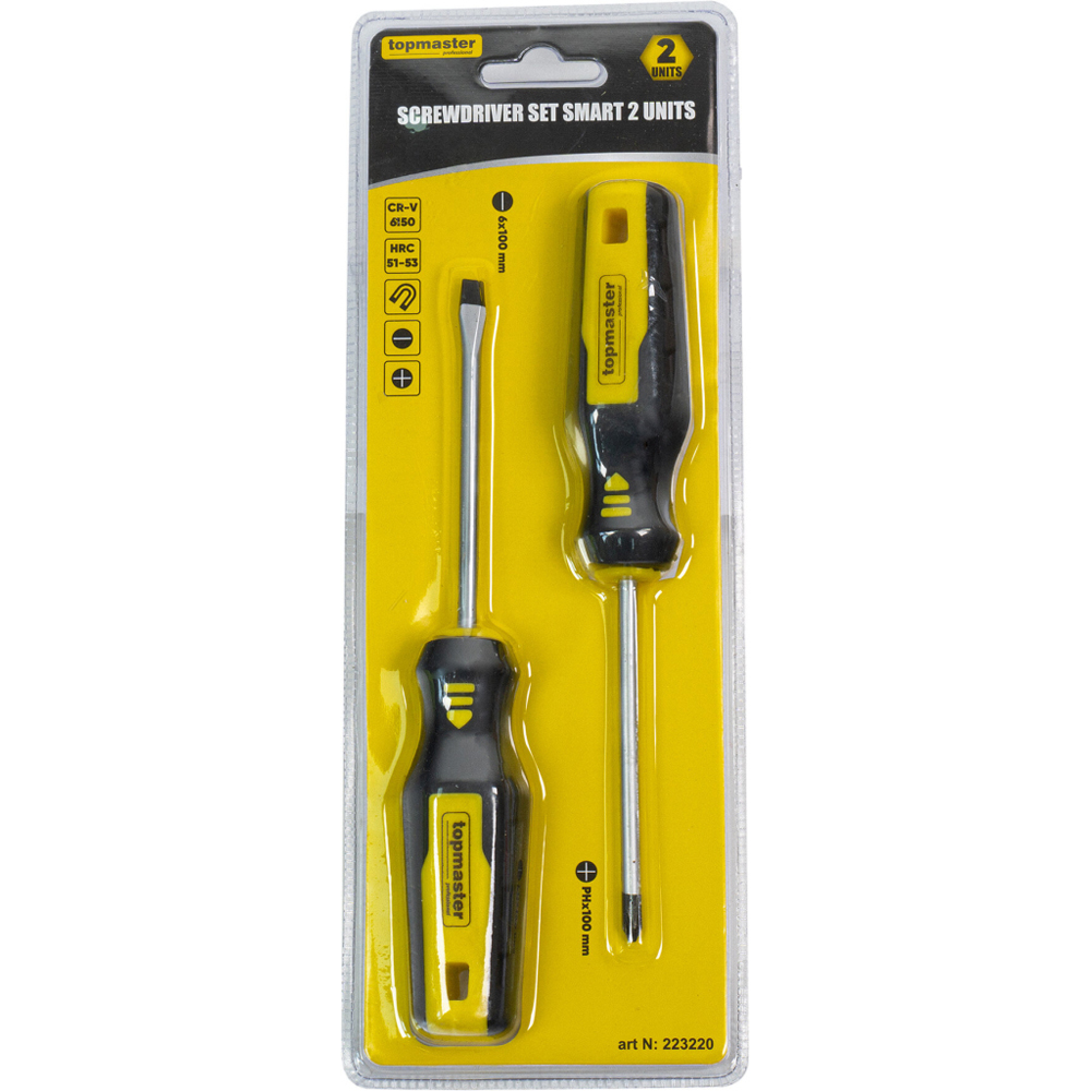 Set surubelnite TOPMASTER Smart, PH2-SL5, 100 mm, 2 piese, otel Cr-V, negru-galben