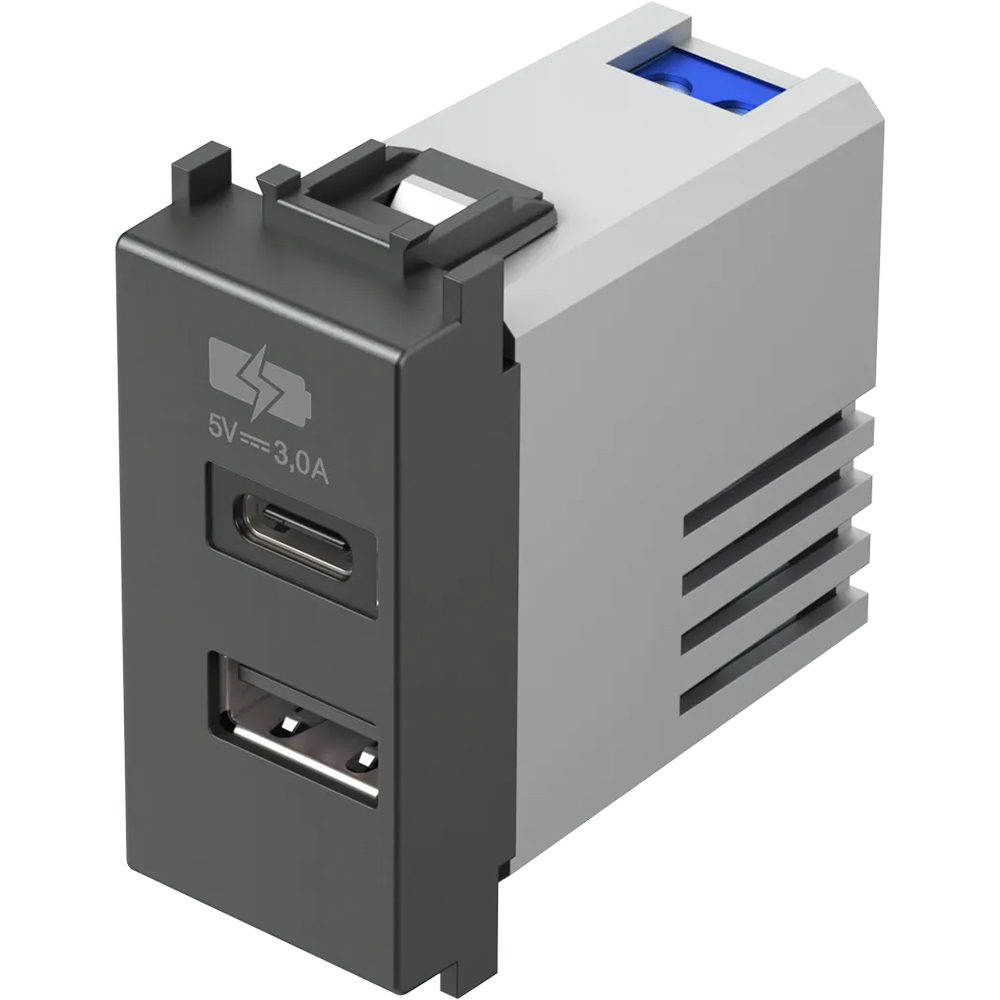 Modul incarcator USB TEM EM68AT-B, 2 x USB A 5V, 3A, negru