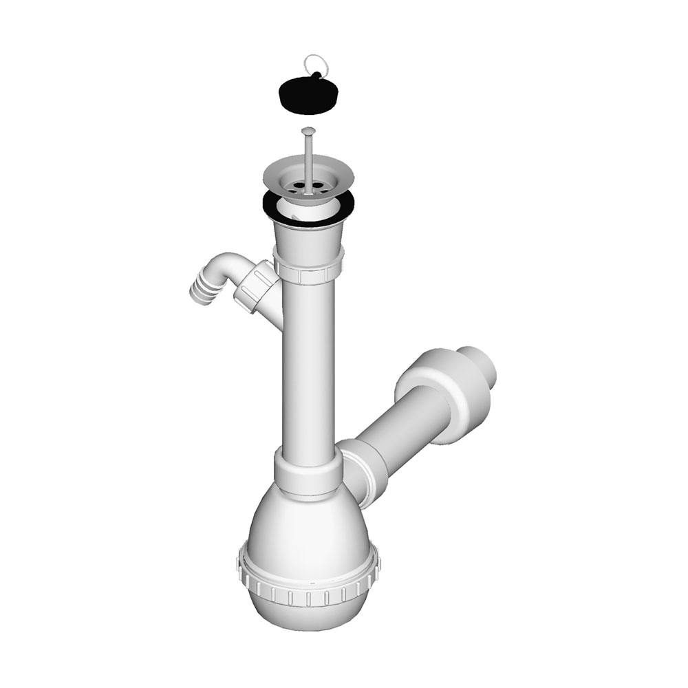 Sifon chiuveta tip H, cu ventil, racord pentru masina de spalat vase, D 70mm