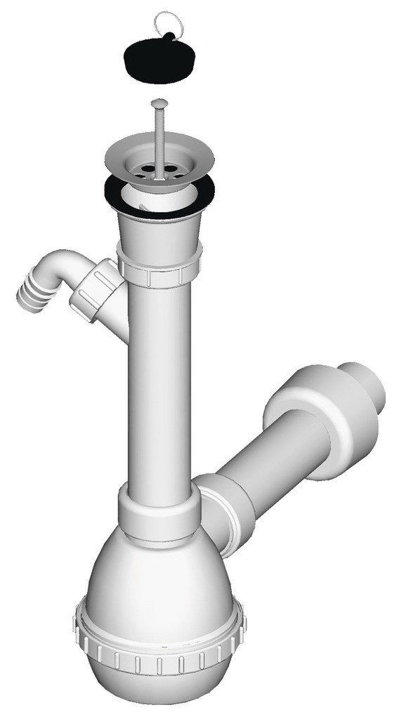 Sifon chiuveta tip H, cu ventil, racord pentru masina de spalat vase, D 70mm