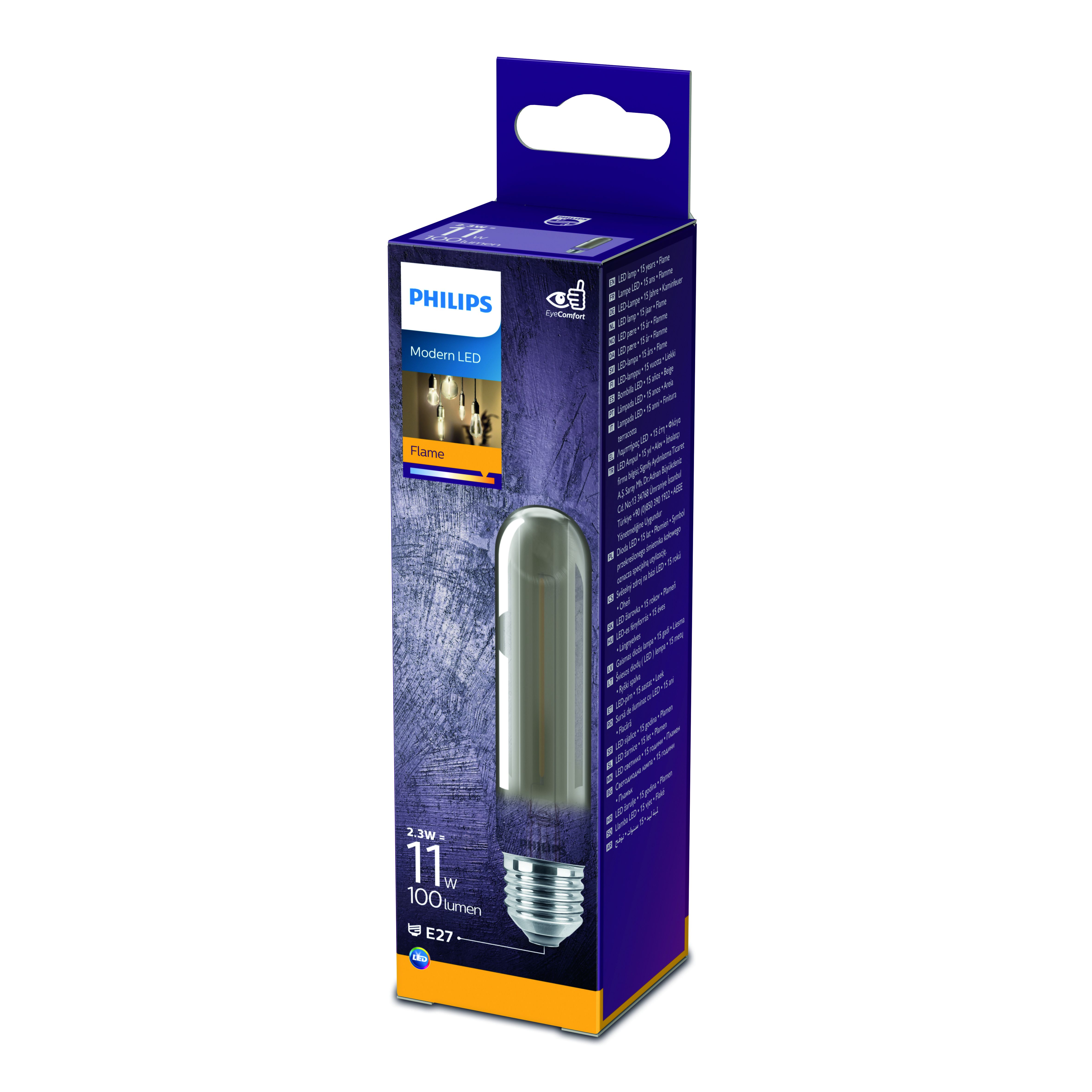 Bec LED decorativ, Filament Philips, 2.3W, E27, 2000K, fumuriu