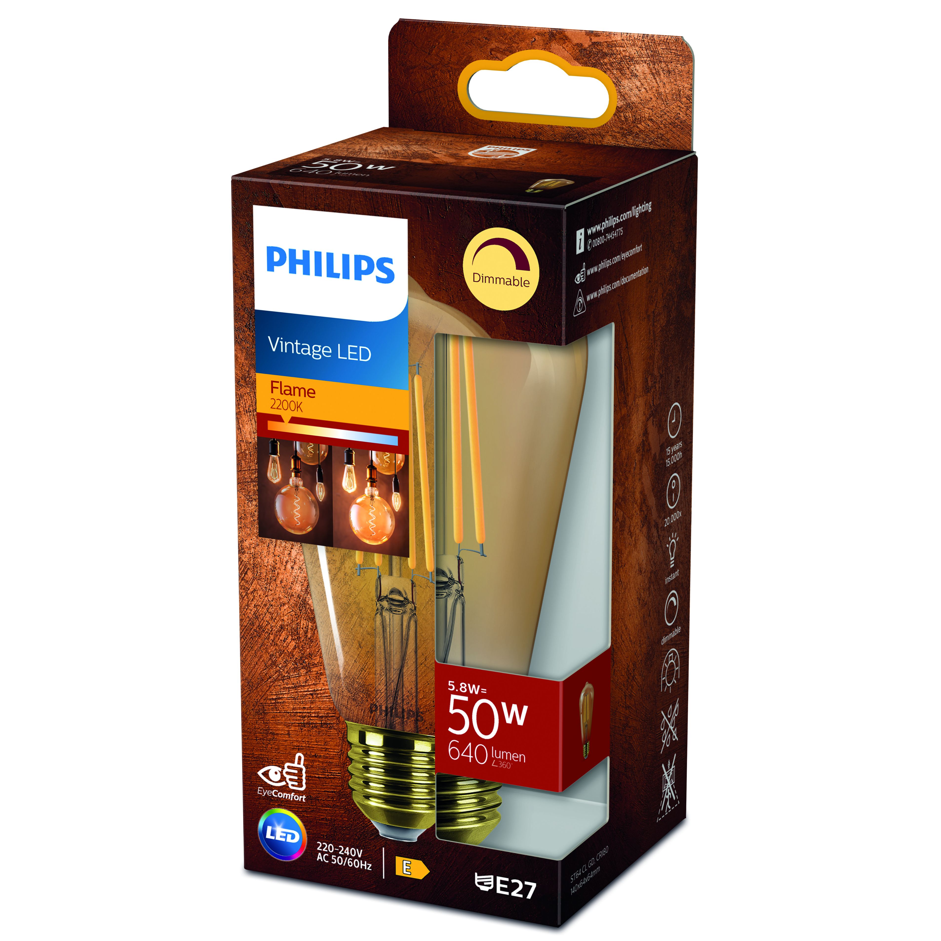 Bec LED decorativ, dimabil Philips, 5.8W, E27, 2200K, auriu