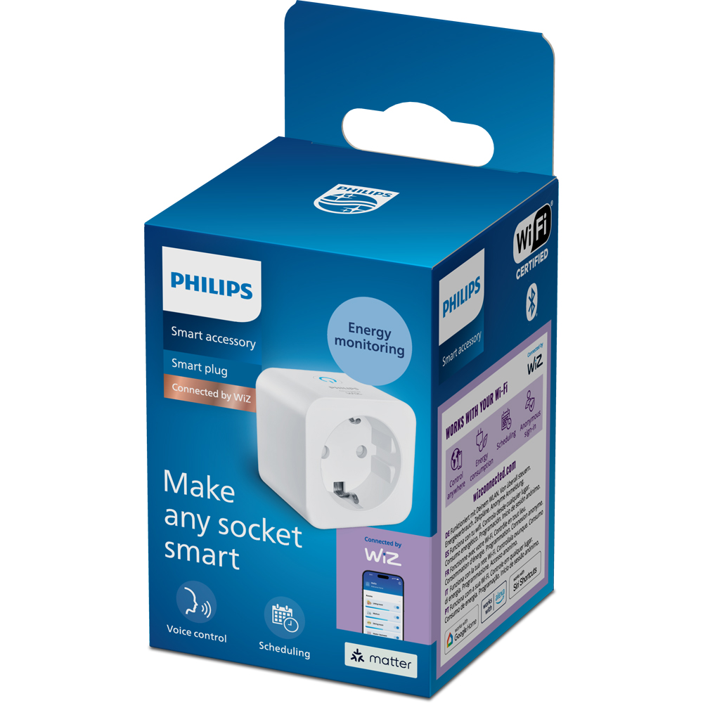 Priza inteligenta PHILIPS 929004751921, Wi-Fi, WiZ, IP20, Power Meter, alb
