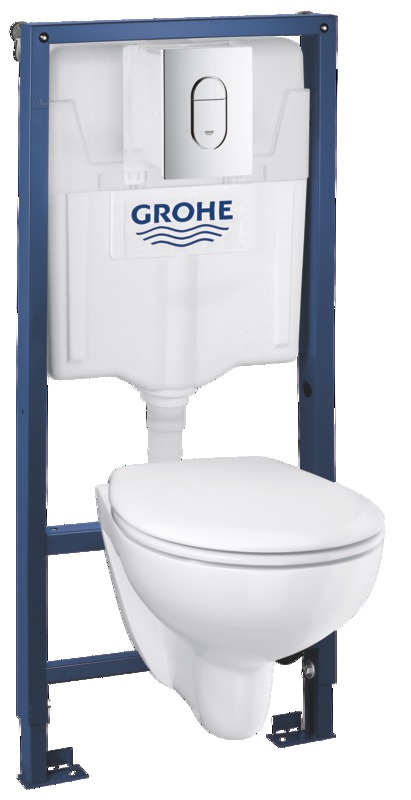 Set vas WC GROHE Solido 5 in 1, ceramica, rezervor 3-6 l, capac SoftClose, clapeta actionare, alb-crom