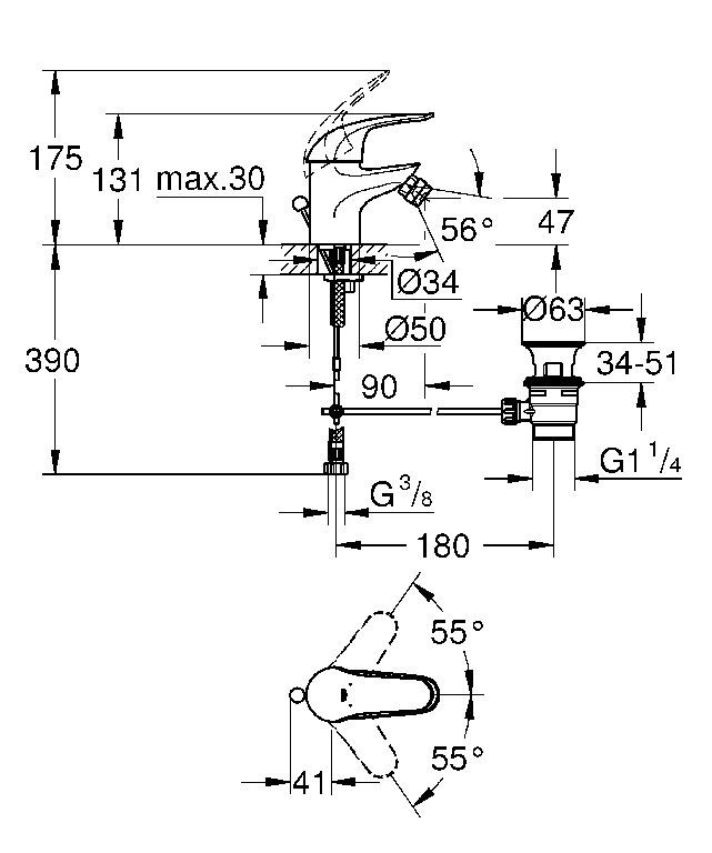 Baterie bideu GROHE Swift 23266000, marimea S, alama, argintiu