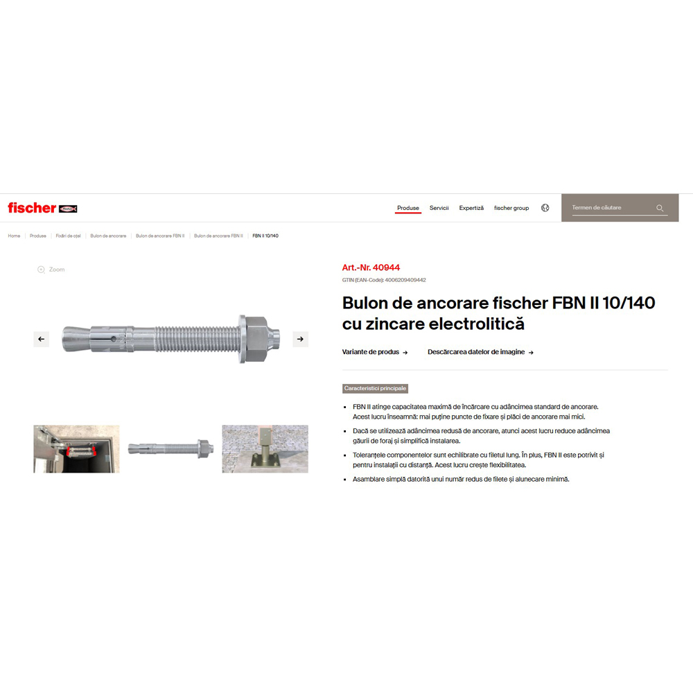 Ancora beton FISCHER FBN II, 10 x 215mm, 20buc