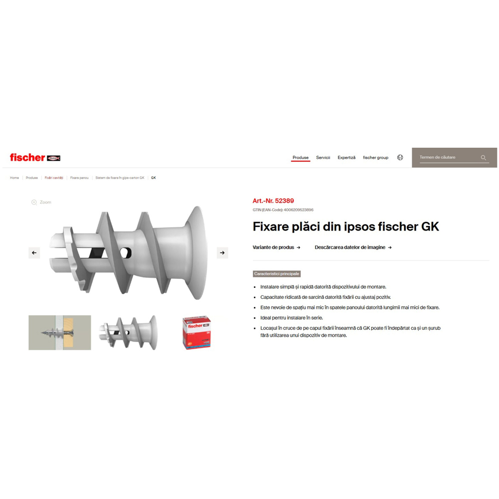 Diblu gips FISCHER GK, 12 x 22mm, 100buc
