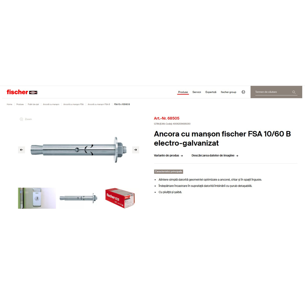 Ancora beton FISCHER FSA, 10 x 110mm, 20buc