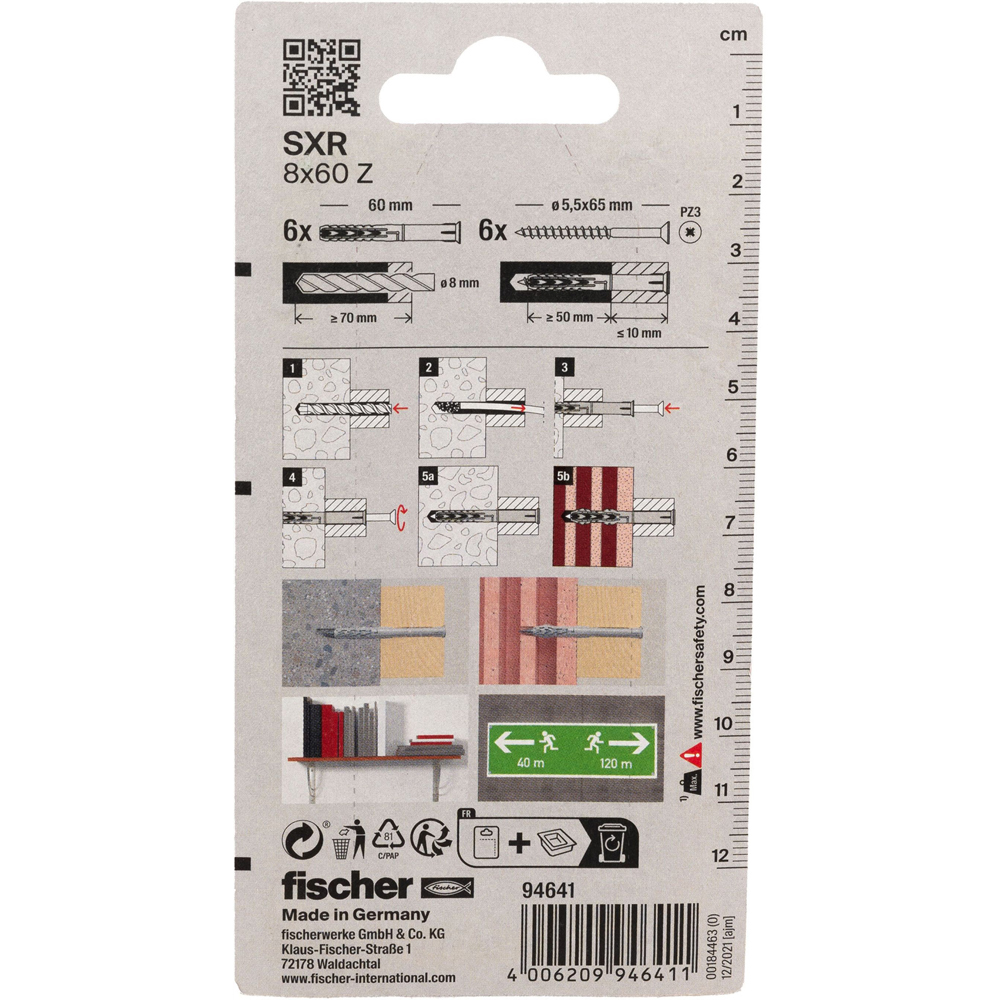 Surub cu diblu universal FISCHER SXS, 8 x 60mm, 6buc