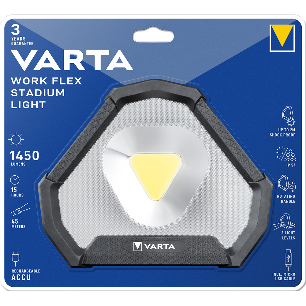 Lanterna VARTA Work Flex Stadium, 1450lm, Li-Ion, negru