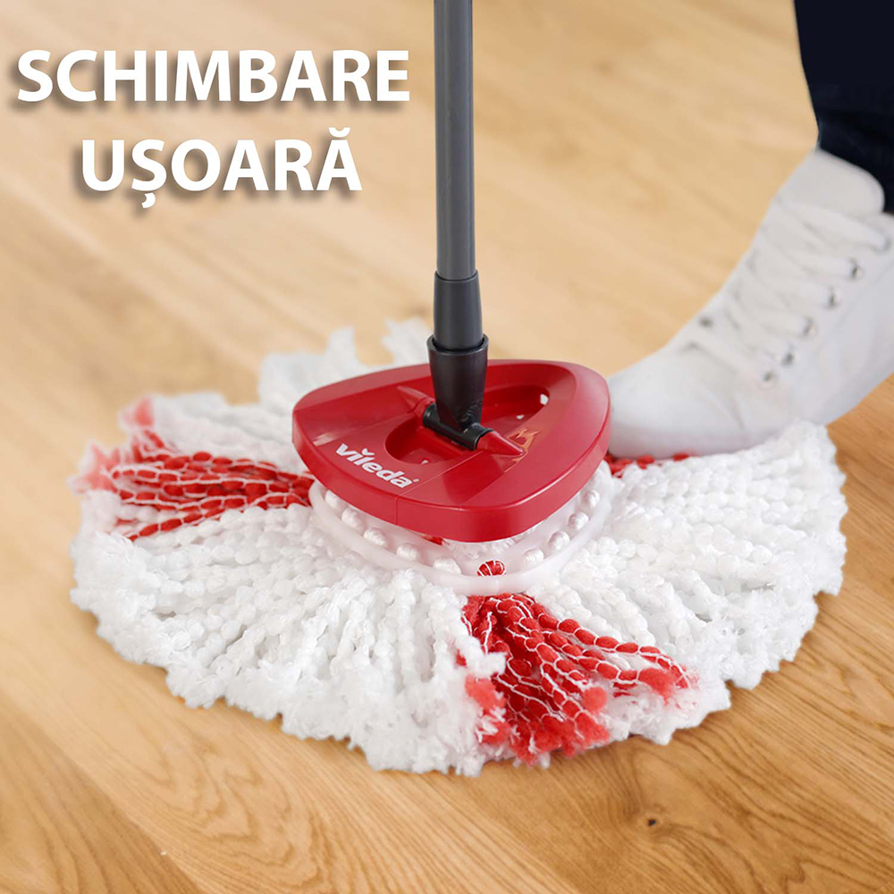 Set galeata cu storcator + mop + maner VILEDA Easy Wring & Clean Turbo, rosu-negru