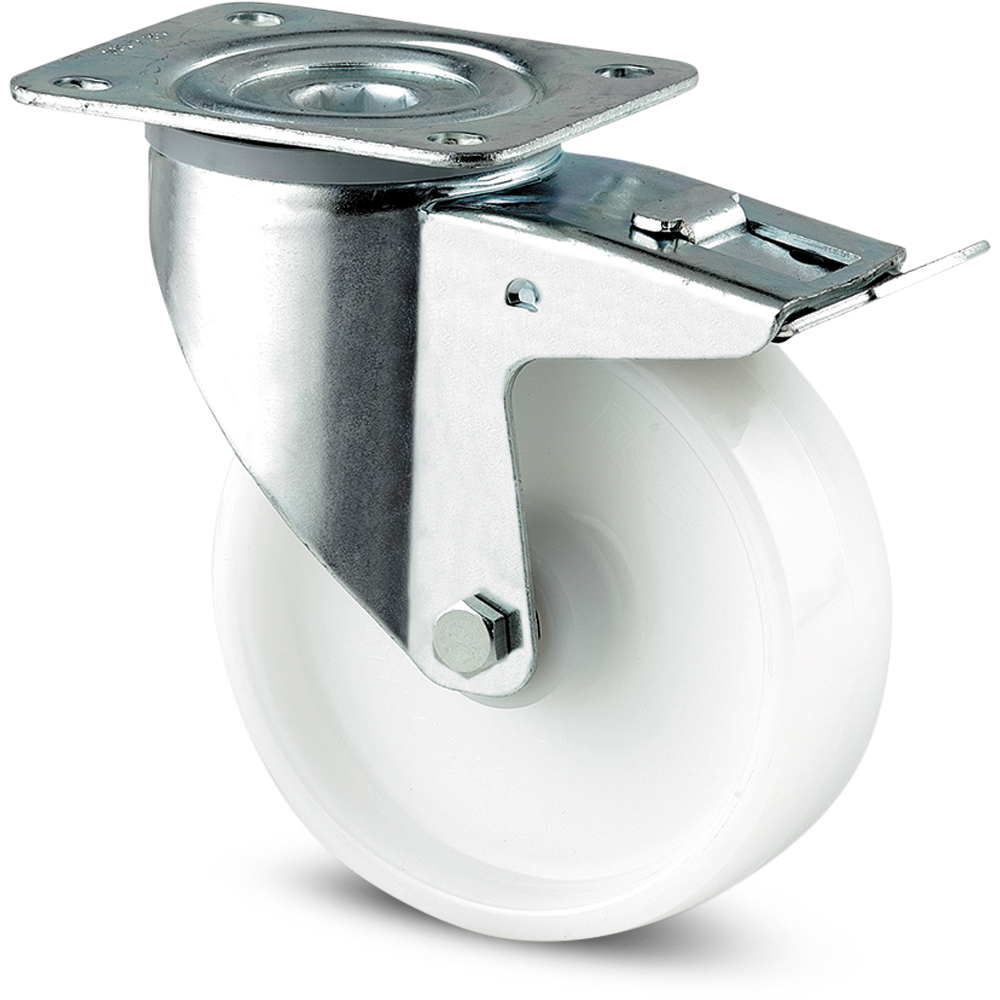Roata pivotanta cu frana TENTE, poliamida, 100 mm, 200 kg, alb